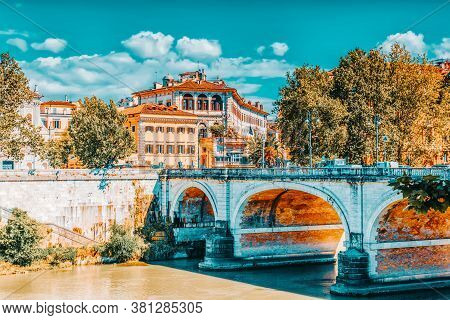 Regina Margherita Bridge (ponte Regina Margherita) In Centre Of Rome, Italy.