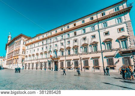 Rome, Italy - May 09, 2017: Palace Chigi ( Palazzo Chigi )and Square Column (piazza Colonna) Rome. I