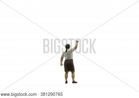 Miniature People , Protester Isolated On White Background With Clipping Path