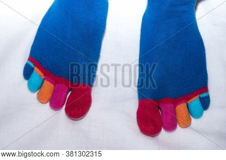 Hand-knitted Socks With Toes Of Different Colors - Croped Image