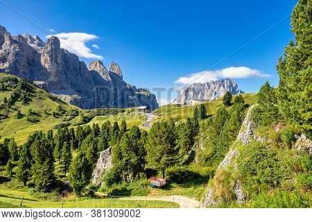 Landscape View Of Colfosco, Calfosch, Val Gardena, Dolomites, South Tyrol In Italy
