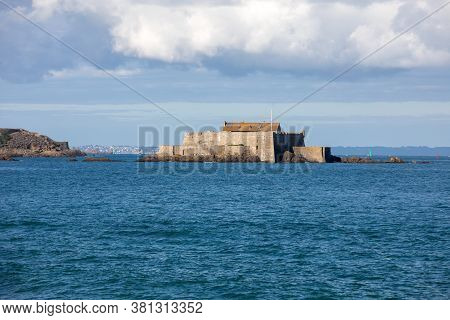 View Of The Fort National In Saint Malo A Tidal Island In The English Channel At High Tide. Brittany