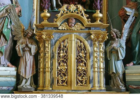 BRDOVEC CROATIA - SEPTEMBER 17, 2012: Tabernacle on the main altar in the Church of St. Vitus in Brdovec, Croatia