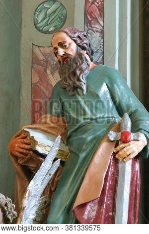 BRDOVEC CROATIA - SEPTEMBER 17, 2012: St. Paul statue on the main altar at St. Vitus Church in Brdovec, Croatia