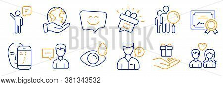 Set Of People Icons, Such As Smile Face, Smile. Certificate, Save Planet. Face Biometrics, Eye Drops