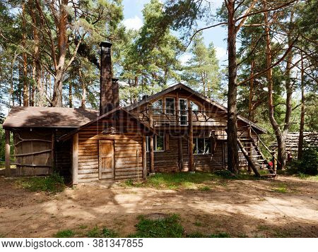 Glubokoe, Belarus - August 5, 2020: Agriturismo Zapavedny Island In The Forest On The Shore Of The L