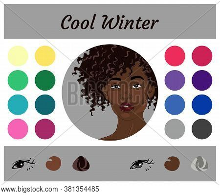 Stock Vector Seasonal Color Analysis Palette For Cool Winter. Best Colors For Cool Winter Type Of Fe