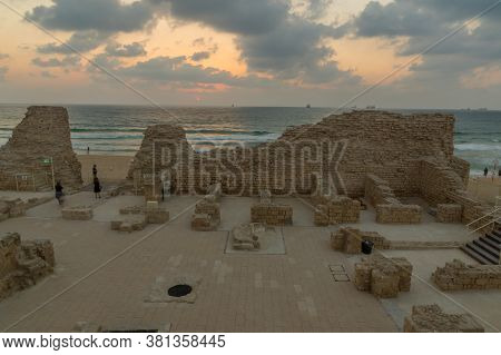 Ashdod, Israel - August 12, 2020: Sunset View Of The Remains Of Ashdod Citadel (ashdod Yam Or Ashdod