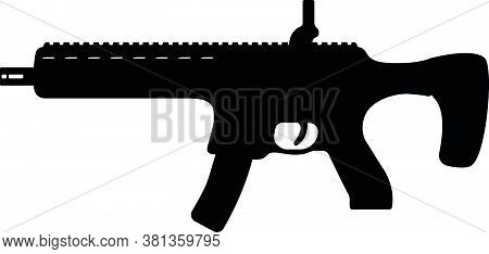 Submachine Military Gun, Icon Self Defence Automatic Weapon Concept Simple Black Vector Illustration