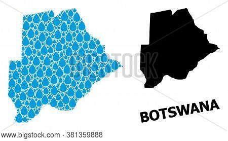 Vector Mosaic And Solid Map Of Botswana. Map Of Botswana Vector Mosaic For Clean Water Ads. Map Of B