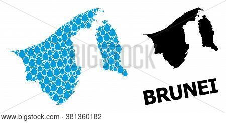 Vector Mosaic And Solid Map Of Brunei. Map Of Brunei Vector Mosaic For Pure Water Ads. Map Of Brunei