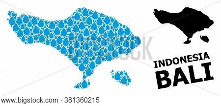 Vector Mosaic And Solid Map Of Bali Island. Map Of Bali Island Vector Mosaic For Pure Water Ads. Map