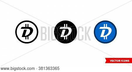 Digibyte Cryptocurrency Icon Of 3 Types Color, Black And White, Outline. Isolated Vector Sign Symbol