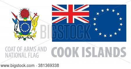 Vector Set Of The Coat Of Arms And National Flag Of Cook Islands