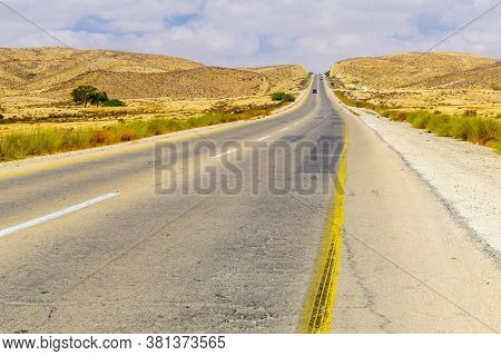 View Of A Desert Road In The Negev Desert, Southern Israel