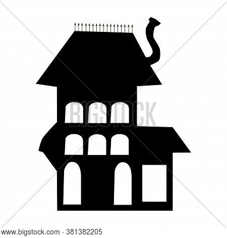 Silhouettes Of Houses In Gothic Style Isolated On White Background, Stock Vector Illustration For De
