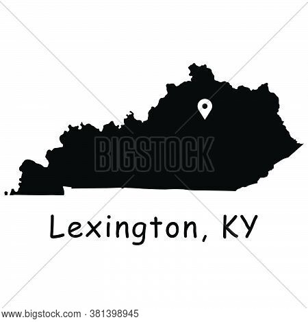 Lexington On Kentucky State Map. Detailed Ky State Map With Location Pin On Lexington City. Black Si