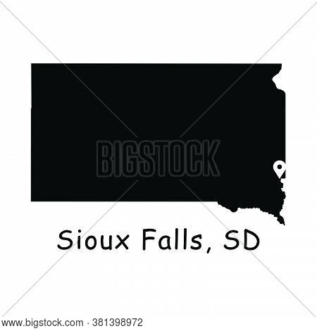 Sioux Falls On South Dakota State Map. Detailed Sd State Map With Location Pin On Sioux Falls City. 