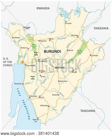 Vector Road Map Of Burundi With The New Capital Gitega