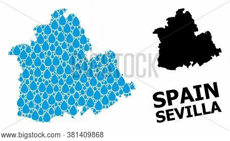 Vector Mosaic And Solid Map Of Sevilla Province. Map Of Sevilla Province Vector Mosaic For Clean Wat