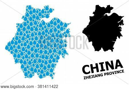 Vector Mosaic And Solid Map Of Zhejiang Province. Map Of Zhejiang Province Vector Mosaic For Drinkin