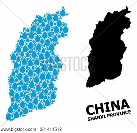 Vector Mosaic And Solid Map Of Shanxi Province. Map Of Shanxi Province Vector Mosaic For Drinking Wa