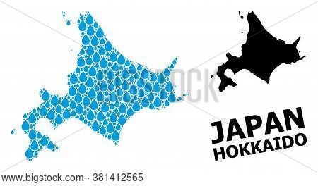 Vector Mosaic And Solid Map Of Hokkaido Island. Map Of Hokkaido Island Vector Mosaic For Clean Water