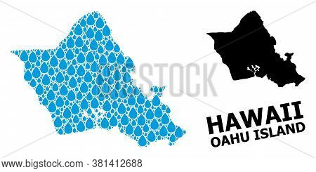 Vector Mosaic And Solid Map Of Oahu Island. Map Of Oahu Island Vector Mosaic For Clean Water Ads. Ma