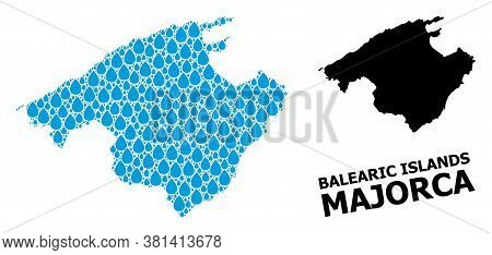Vector Mosaic And Solid Map Of Majorca. Map Of Majorca Vector Mosaic For Clean Water Ads. Map Of Maj