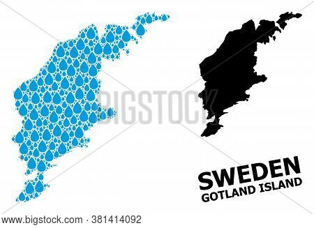 Vector Mosaic And Solid Map Of Gotland Island. Map Of Gotland Island Vector Mosaic For Clean Water A