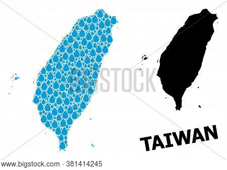 Vector Mosaic And Solid Map Of Taiwan. Map Of Taiwan Vector Mosaic For Pure Water Ads. Map Of Taiwan