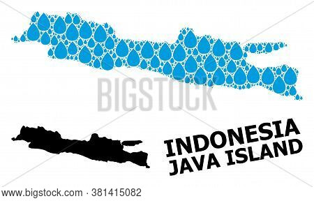 Vector Mosaic And Solid Map Of Java Island. Map Of Java Island Vector Mosaic For Clean Water Ads. Ma