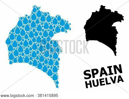 Vector Mosaic And Solid Map Of Huelva Province. Map Of Huelva Province Vector Mosaic For Drinking Wa