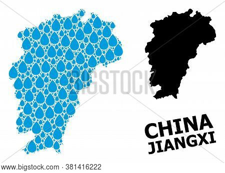 Vector Mosaic And Solid Map Of Jiangxi Province. Map Of Jiangxi Province Vector Mosaic For Drinking 