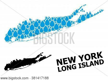 Vector Mosaic And Solid Map Of Long Island. Map Of Long Island Vector Mosaic For Drinking Water Ads.