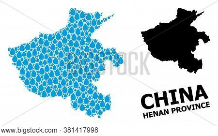 Vector Mosaic And Solid Map Of Henan Province. Map Of Henan Province Vector Mosaic For Pure Water Ad
