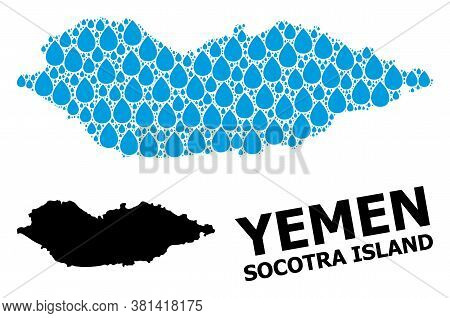 Vector Mosaic And Solid Map Of Socotra Island. Map Of Socotra Island Vector Mosaic For Pure Water Ad