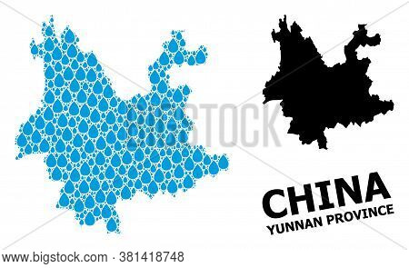 Vector Mosaic And Solid Map Of Yunnan Province. Map Of Yunnan Province Vector Mosaic For Drinking Wa
