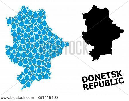 Vector Mosaic And Solid Map Of Donetsk Republic. Map Of Donetsk Republic Vector Mosaic For Pure Wate