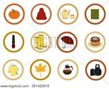 Vector Autumn Icons. Set Of Infographic Pictogram And Signs For Stories