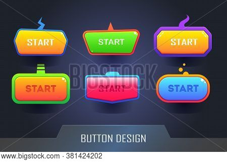 Game Button Design Set. Set Of Colored Web Buttons. Vector Button Set.