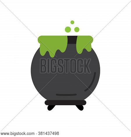 Cute Witch Pot Round Vector Illustration Icon. Scary, Spooky Halloween Circle Object. Isolated.