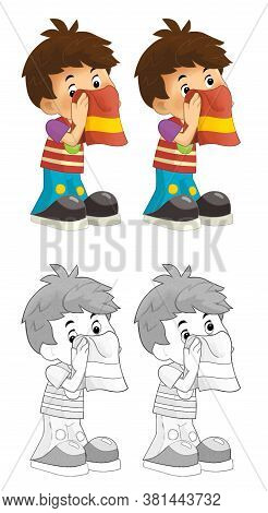 Cartoon Sketch Boy Washing On White Background - Illustration