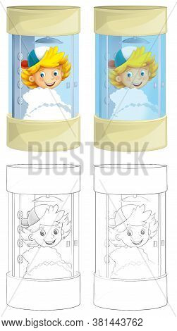Cartoon Sketch Scene With Boy In The Shower Cabin - Smiling And Washing