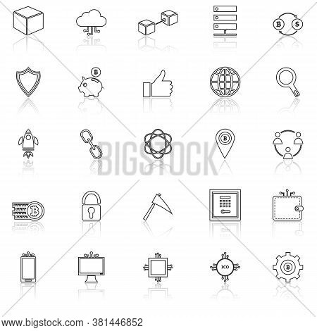 Blockchain Line Icons With Reflect On White Background, Stock Vector