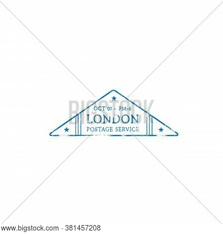 London Postage Service Isolated Grunge Triangular Post Stamp With Stars. Vector Post Office Symbol, 