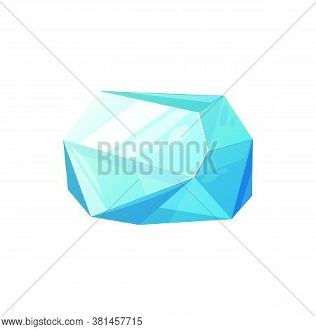 Jewelry Blue Aquamarine Stone Isolated Gem. Vector Faceted Emerald Gemstone, Beryl Mineral
