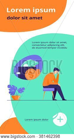Depressed Sad Man Thinking Over Financial Problems And Debts. Businessman Broke, Needing Money, Havi