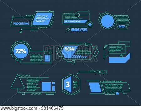 Hud Callouts. Future Technology Frames Tech Bars Boxes Vector Digital Callouts Collection. Futuristi