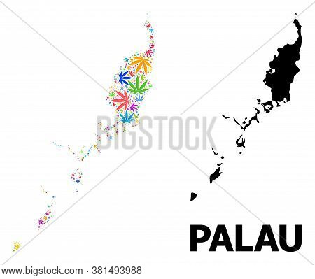 Vector Marijuana Mosaic And Solid Map Of Palau Islands. Map Of Palau Islands Vector Mosaic For Marij